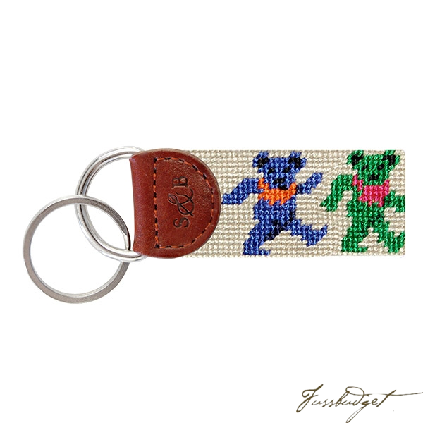 Dancing Bears (Oatmeal) Needlepoint Key Fob-Fussbudget.com