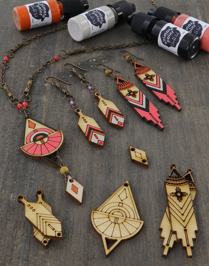 Wooden jewelry with patina paint