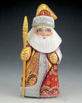 Decorative Gold Russian Santa Carving holding a Toy Bag and Staff 6 inch
