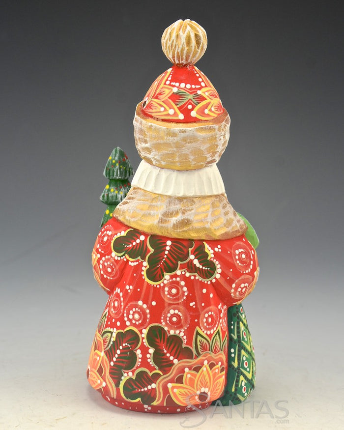 Decorative Red Russian Santa with Mini Tree and Toy Bag 6 inch