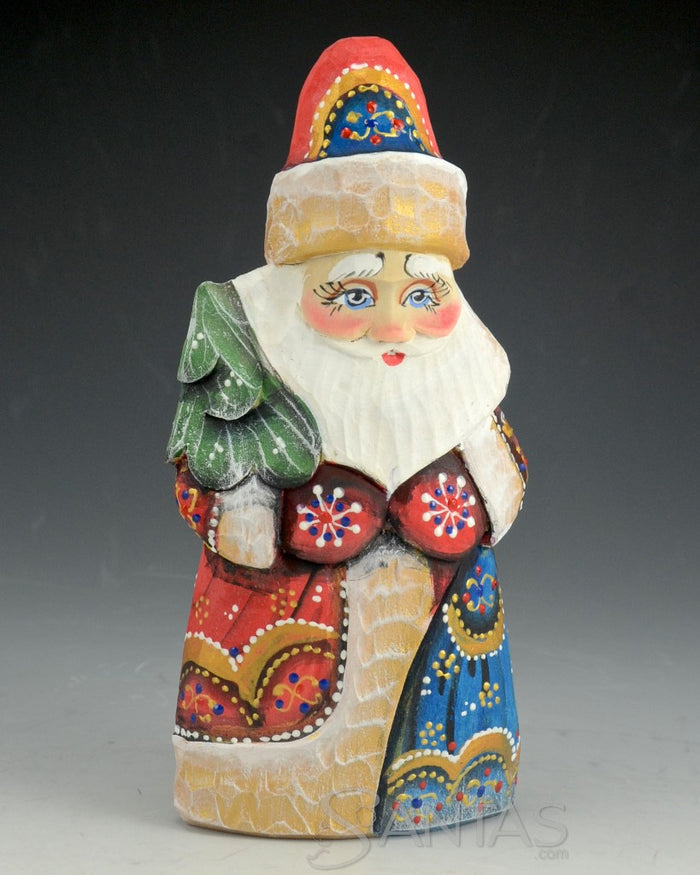 Decorative Red Santa Carving with Christmas Tree and Toy Bag 6 inch