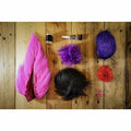 Deer Hair Megalolipop DIY Kit contents: neon grape deer belly hair, purple chenille, fuchsia bucktail, black thread, and eyes