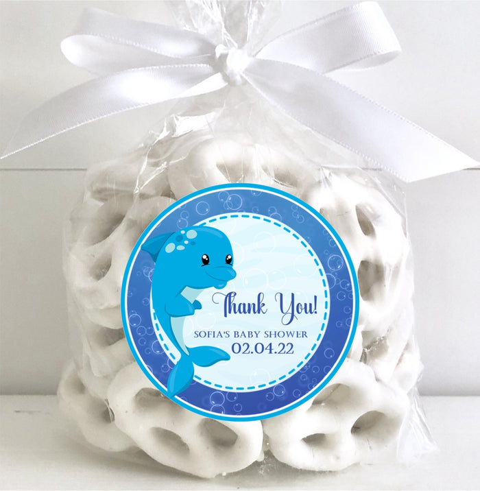 cute dolphin baby shower thank-you sticker