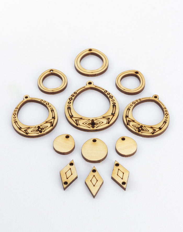Laser-cut wooden jewelry components