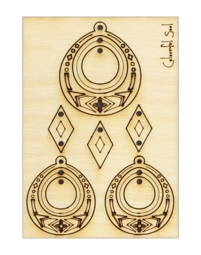 CSWMPD-007 wooden earring cutouts with geometric design.