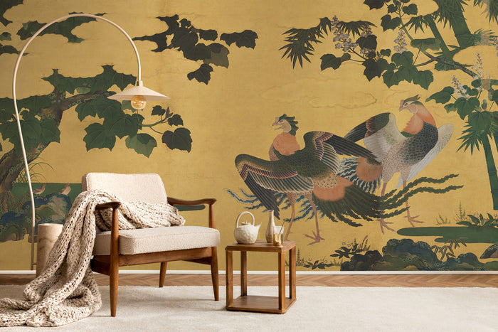 Elegant Japanese Peacocks and Bamboo