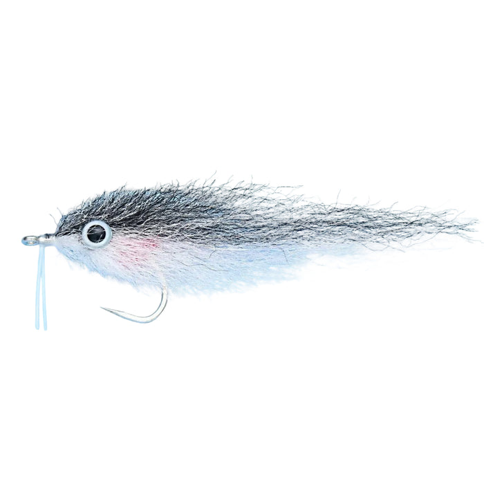 Close-up of Enrico Puglisi Mullet fly hook and fiber tail detail