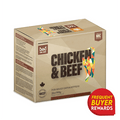 Fare Game Chicken & Beef by Big Country Raw, 2 lb package with geometric cat graphic, NRC nutrition formula for cats, HACCP certified, includes 4 vacuum-sealed portions.