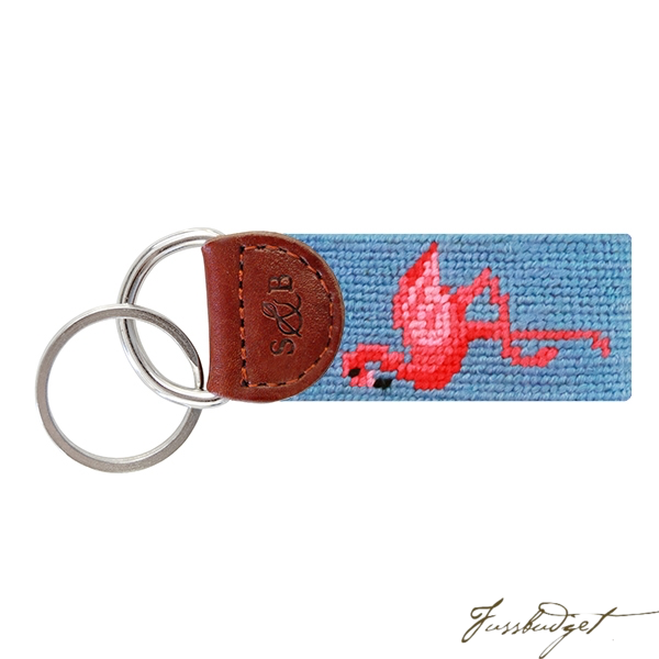 Flamingo (Light Blue) Needlepoint Key Fob-Fussbudget.com