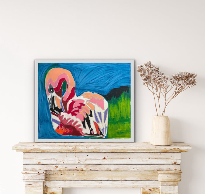 Flamingo pond - ORIGINAL 14x17” - Vichy's Art