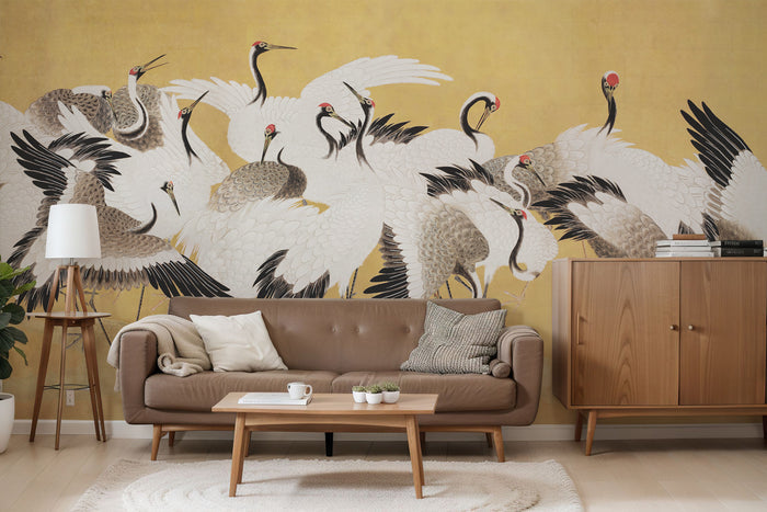 Flock of Elegant Japanese Cranes