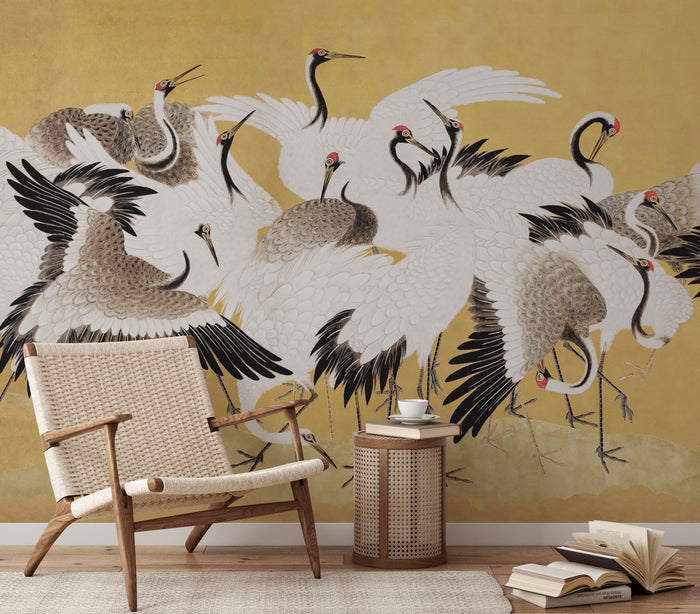 Flock of Elegant Japanese Cranes