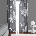 Floral Window Curtain - Abstract Gray Steampunk Florals - Deja Blue Studios