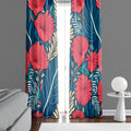 Floral Window Curtain - Blue and Coral Abstract Fan Flowers - Deja Blue Studios