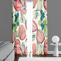 Floral Window Curtain - Minimalist Red Peony Pattern - Deja Blue Studios