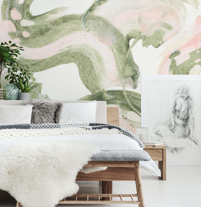 Forest Blush Paint Brush Wall Mural-Wall Mural-Eazywallz