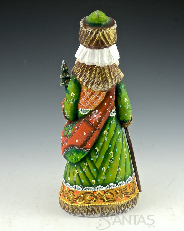 Forest Green Russian Santa with Staff and Satchel