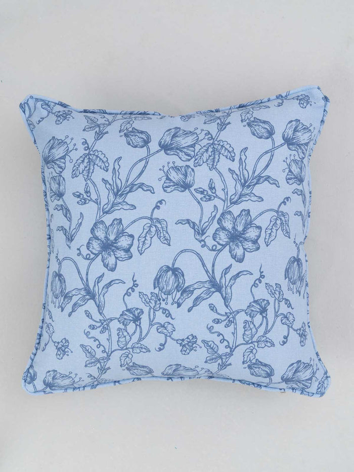 French Farmhouse Printed Cotton Cushion Cover - Blue