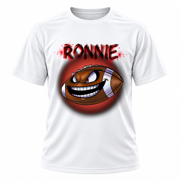 Personalized Football T-Shirt, front-view T-shirt mockup featuring custom Air-Volution artwork by Mythic Airbrush