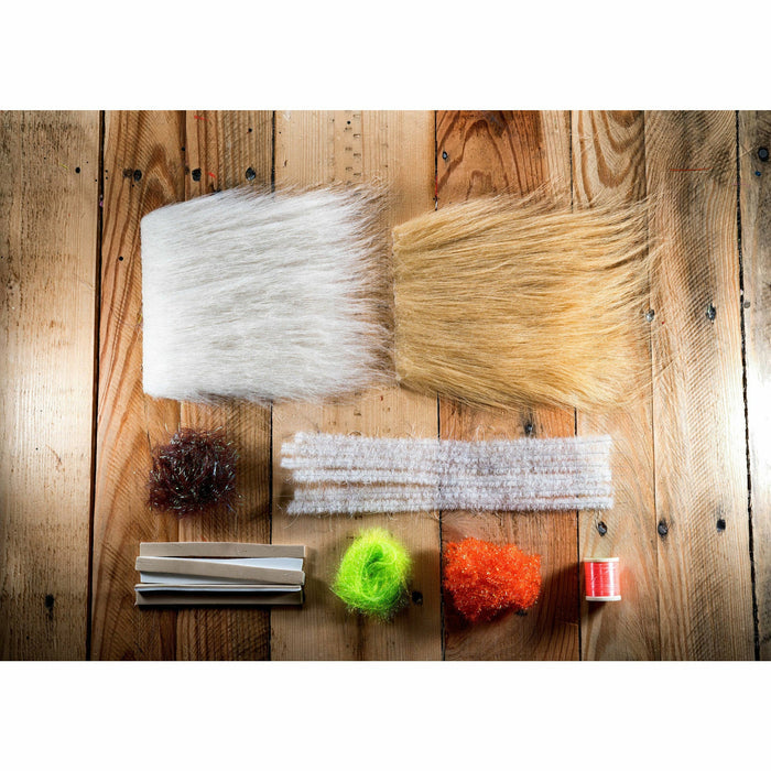 Gangster Gurgler fly tying materials kit contents including chenille, hackle, foam, and thread