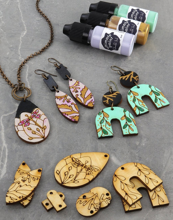 Handmade painted earrings & Ultimate Paint bottles