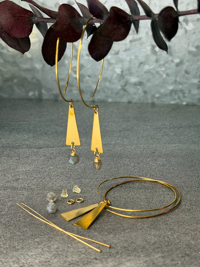 Geometric Brass Labradorite Earrings Complete Kit