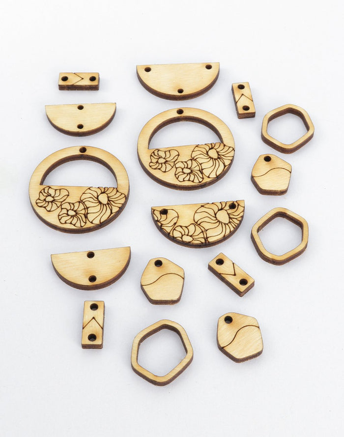 CSJHMB-006-A Wooden laser cut flower earring components