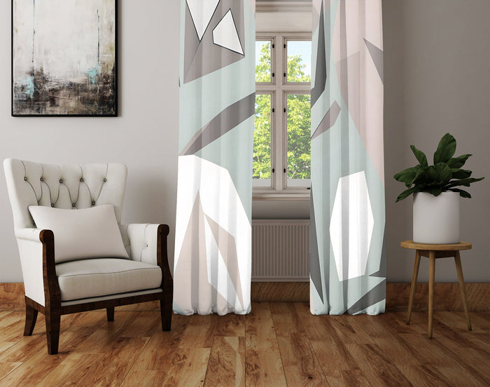 Geometric Window Curtain - Grayscale Minimalist Kaleidoscope Pattern - Deja Blue Studios