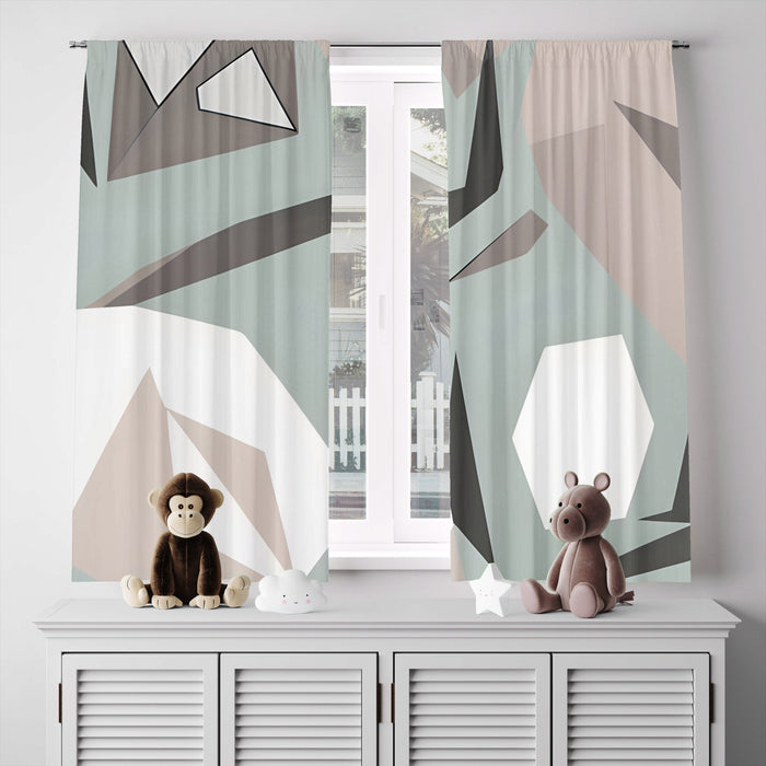 Geometric Window Curtain - Grayscale Minimalist Kaleidoscope Pattern - Deja Blue Studios