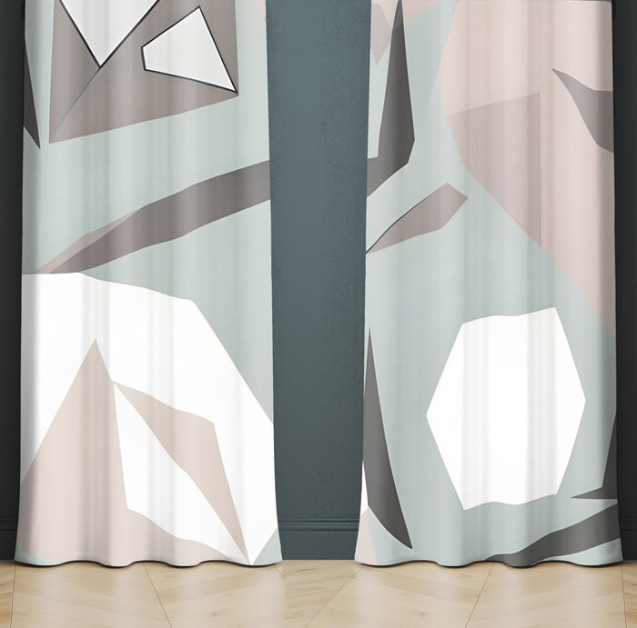 Geometric Window Curtain - Grayscale Minimalist Kaleidoscope Pattern - Deja Blue Studios