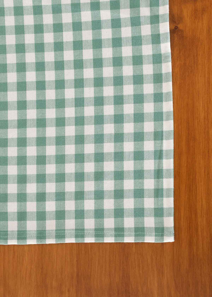 Gingham checks 100% cotton geometric table cloth for 4 seater or 6 seater dining - Sage Green