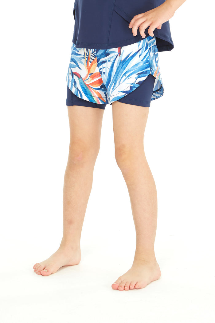 Girl's Athletic Shorts in Firebird Blue White