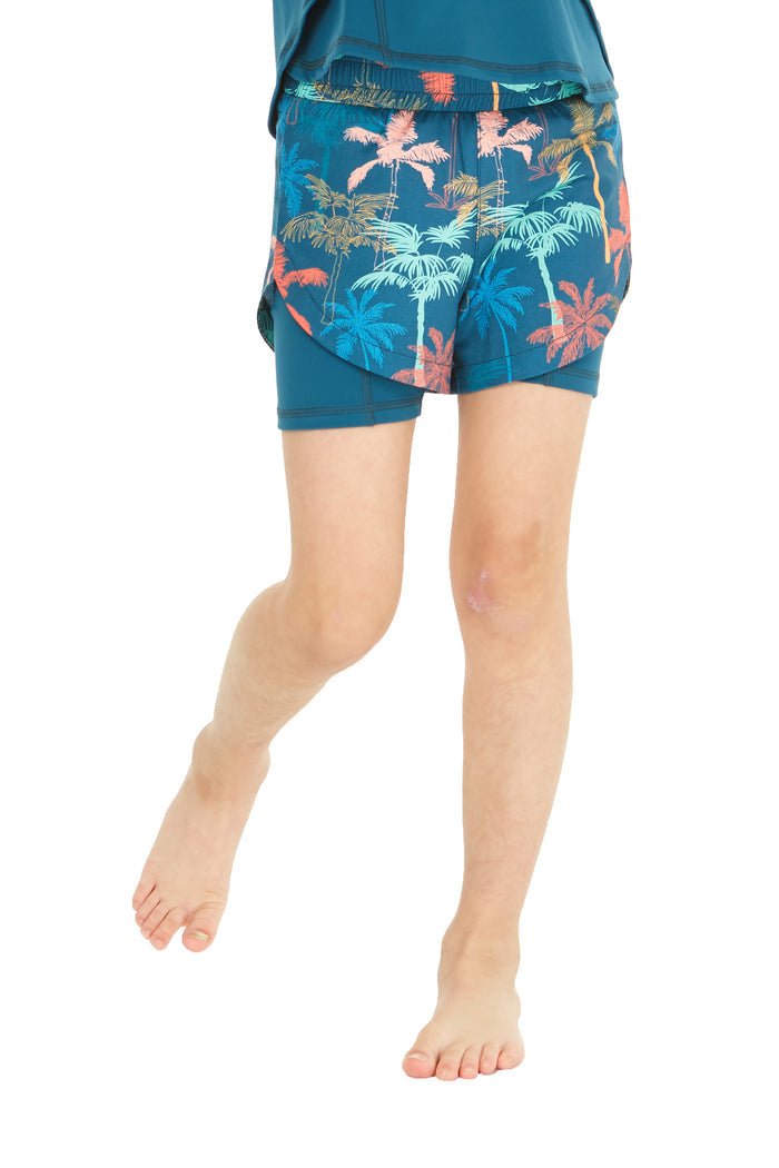 Girl's Athletic Shorts in Palm Tree Green