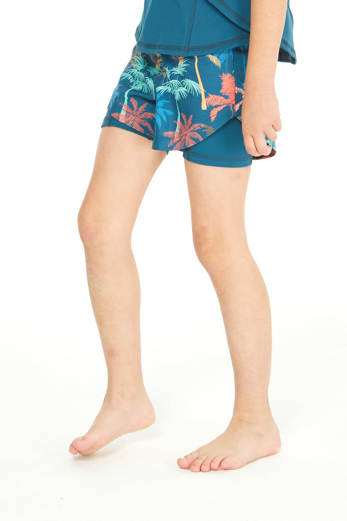 Girl's Athletic Shorts in Palm Tree Green
