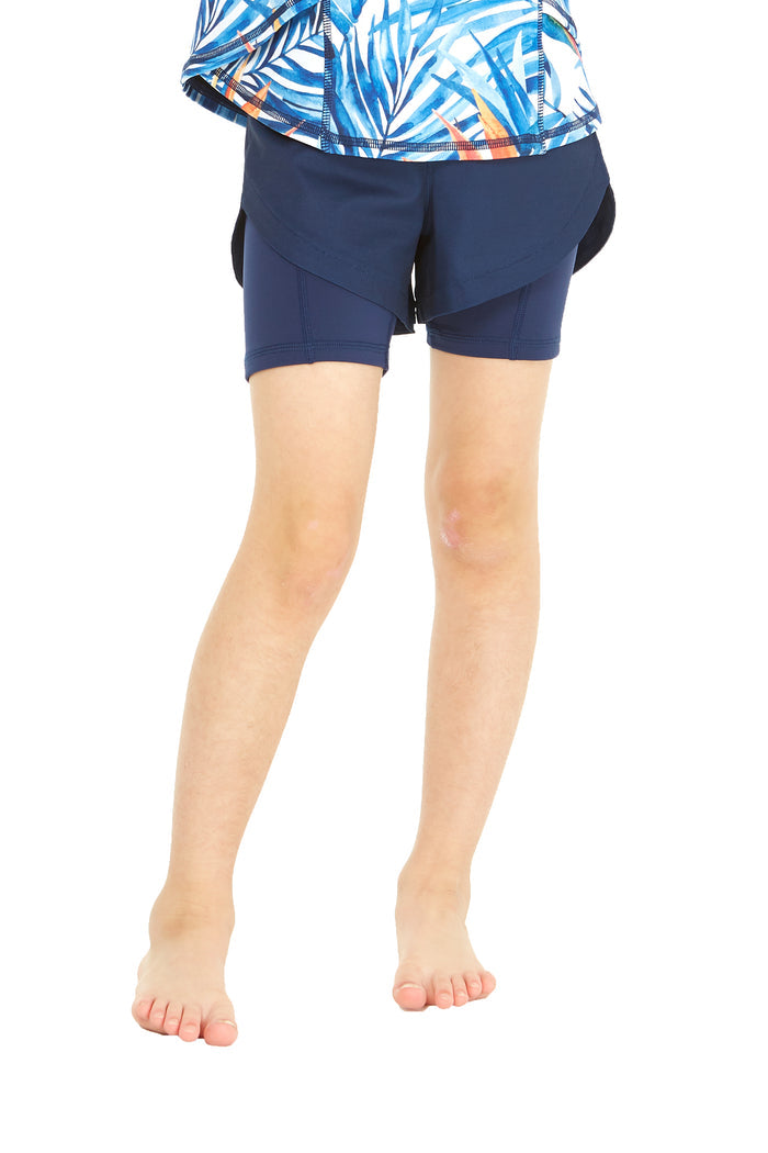 Girl's Athletic Shorts in Solid Navy