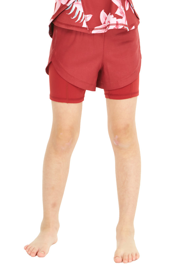 Girl's Athletic Shorts in Solid Red