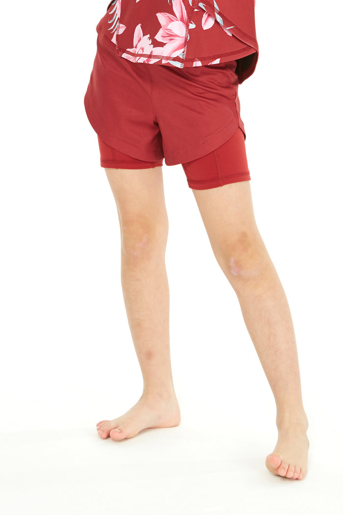 Girl's Athletic Shorts in Solid Red