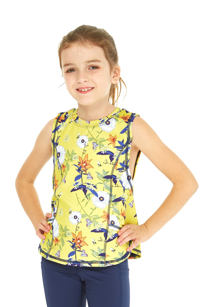 Girl's Athletic Tank Top in Garden Poppy Yellow
