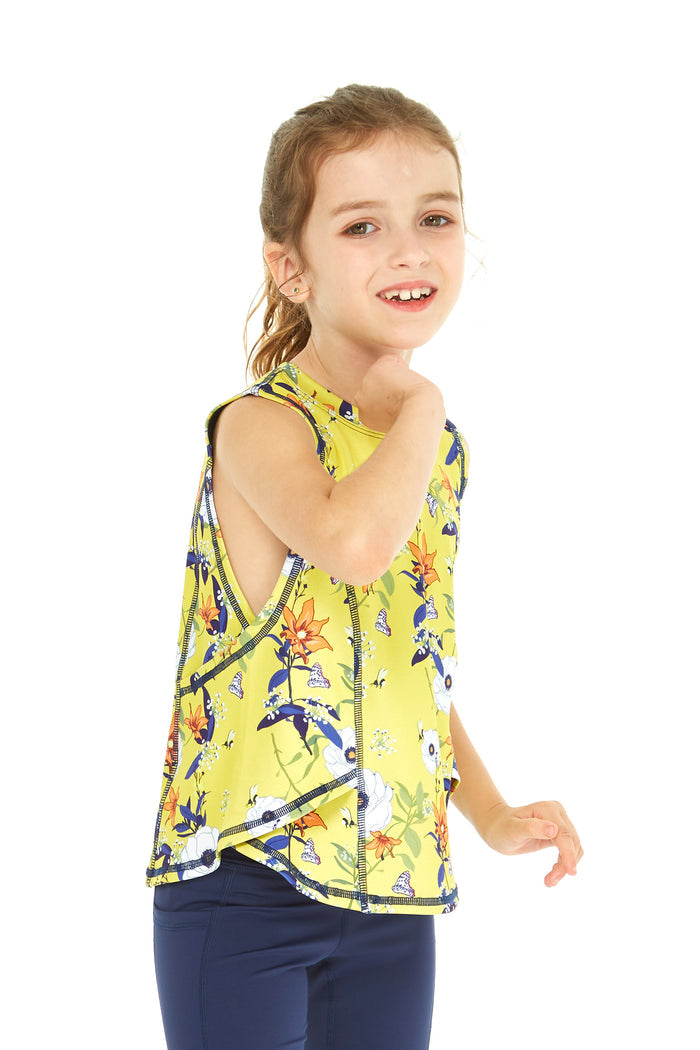 Girl's Athletic Tank Top in Garden Poppy Yellow