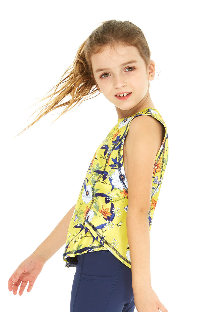 Girl's Athletic Tank Top in Garden Poppy Yellow