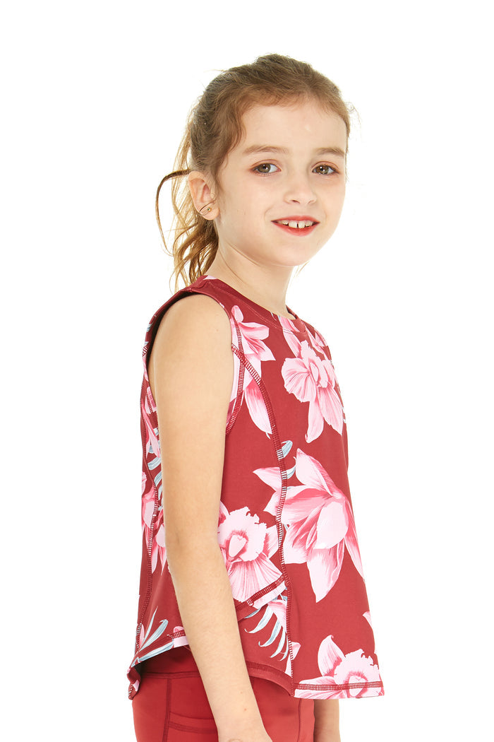 Girl's Athletic Tank Top in Lotus Orchid Red