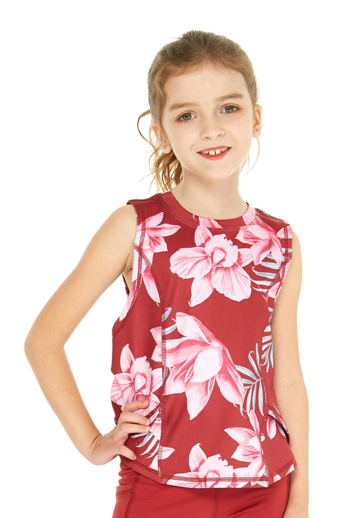 Girl's Athletic Tank Top in Lotus Orchid Red