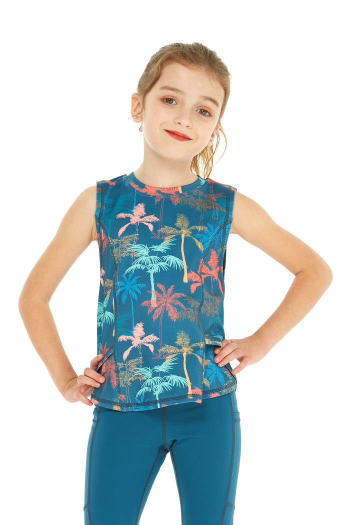 Girl's Athletic Tank Top in Palm Tree Green