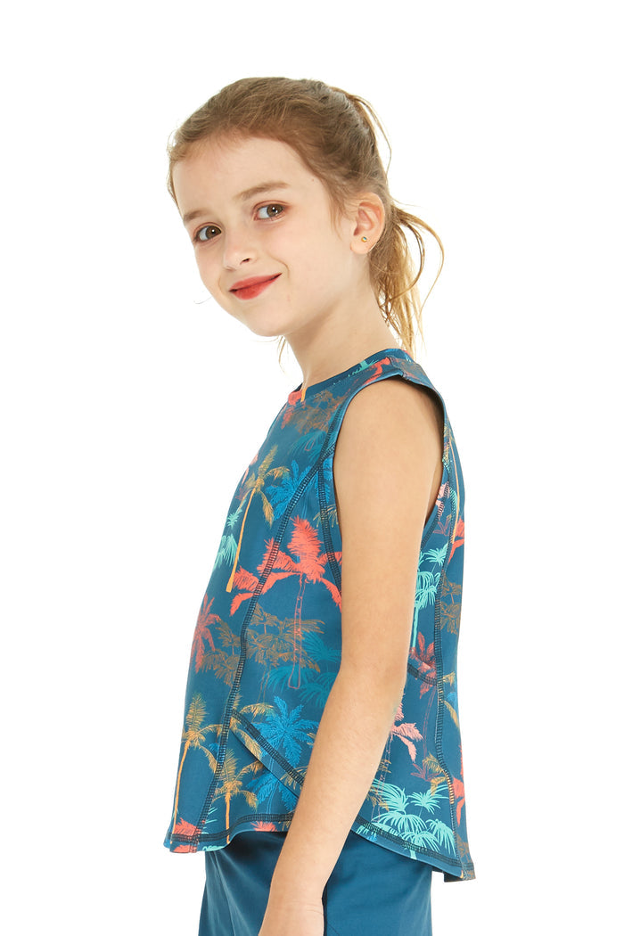 Girl's Athletic Tank Top in Palm Tree Green