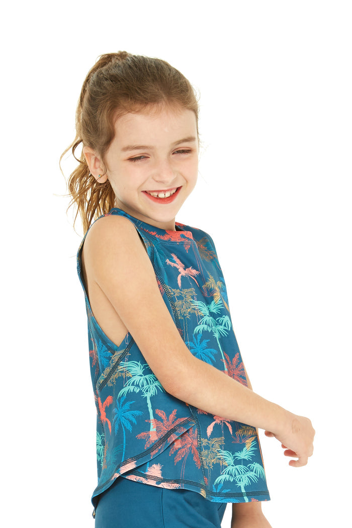 Girl's Athletic Tank Top in Palm Tree Green