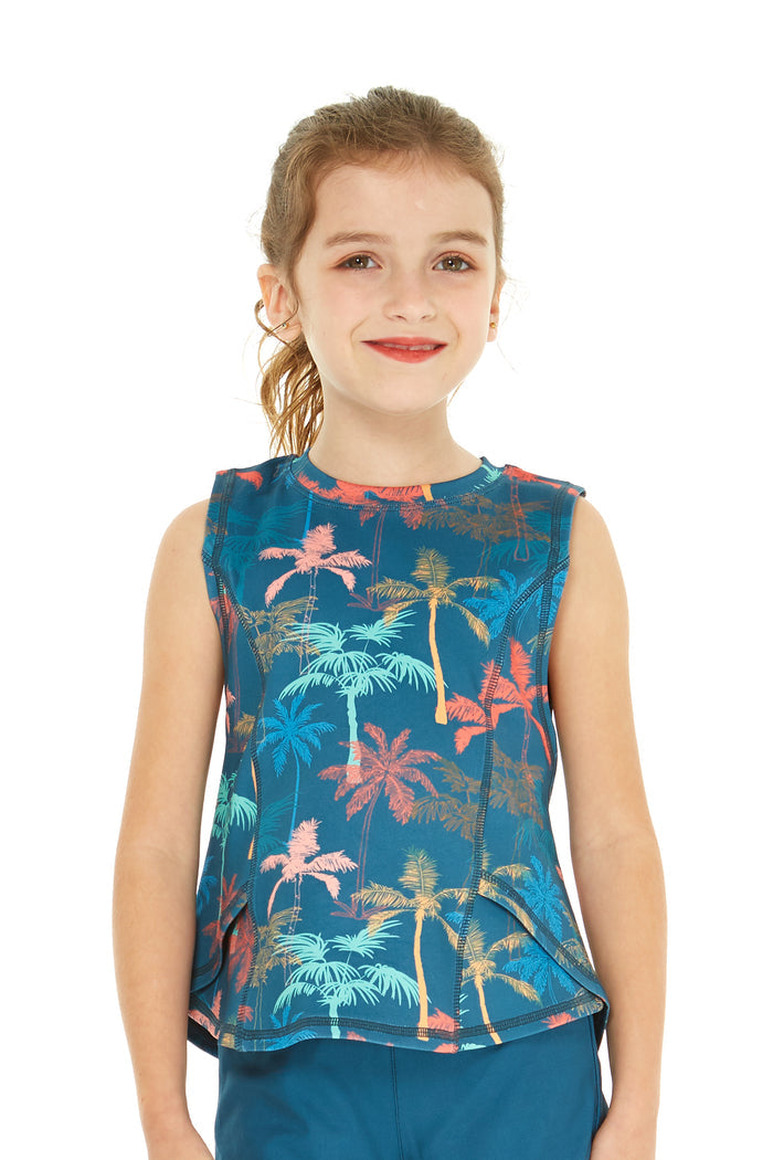 Girl's Athletic Tank Top in Palm Tree Green