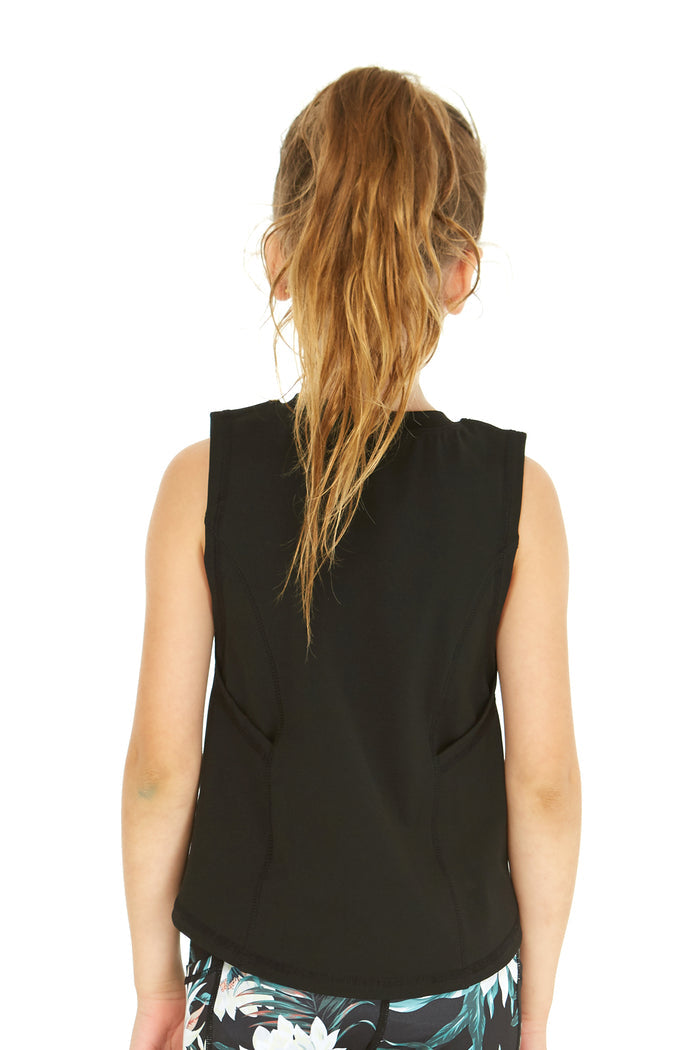 Girl's Athletic Tank Top in Solid Black