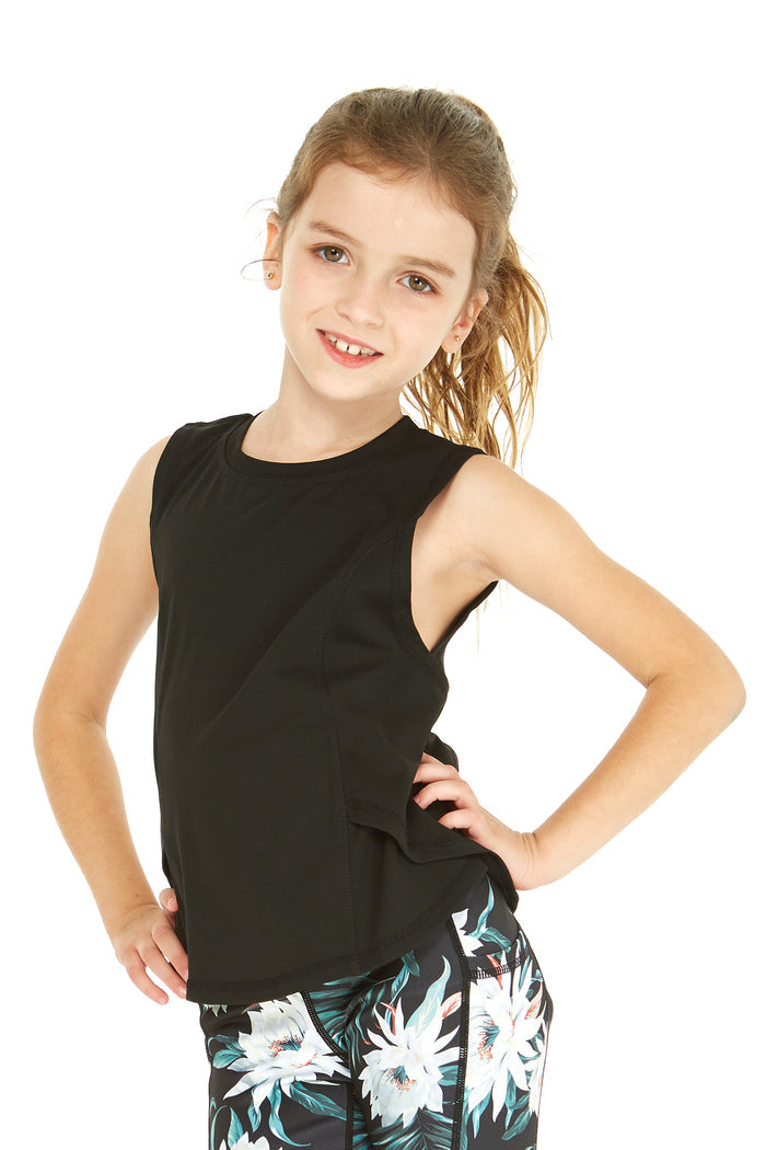 Girl's Athletic Tank Top in Solid Black