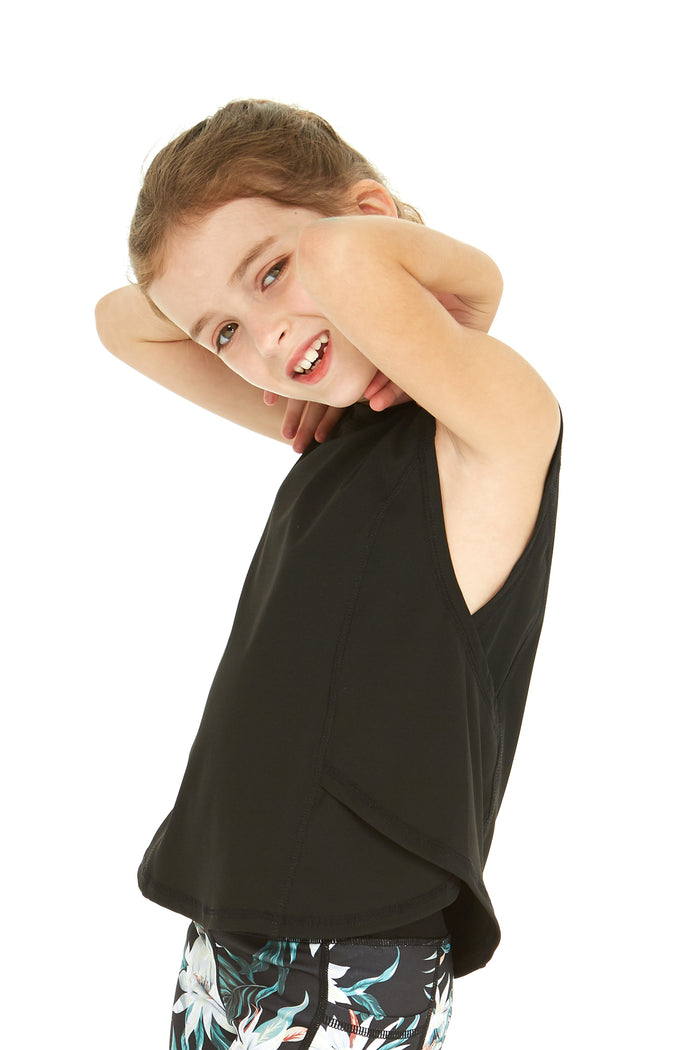 Girl's Athletic Tank Top in Solid Black
