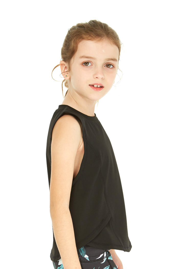 Girl's Athletic Tank Top in Solid Black